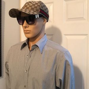 💎Gucci Blue/White Striped Button Down Shirt 41/16